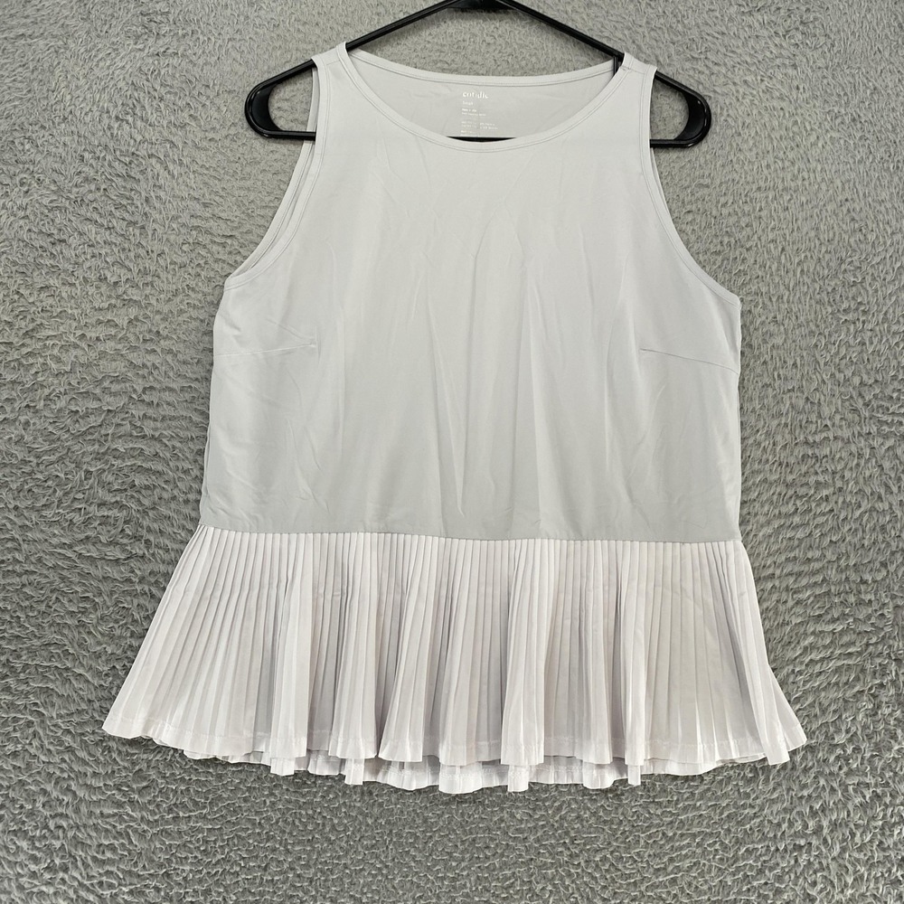 Cotidie Pleated Hem Tank Top Womens Small Gray Stretch Jersey Ruffle Hem USA